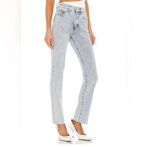 Superdown Women's High Waist Straight Leg Jeans Raw Hem Light Wash Size 29